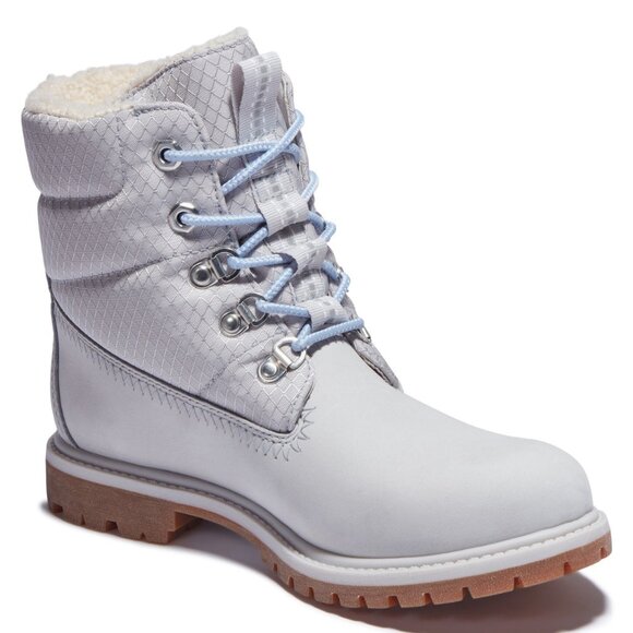 Timberland Premium Puffer Boots Leather Hiker Booties Light Grey Size 10 NEW - Picture 1 of 7
